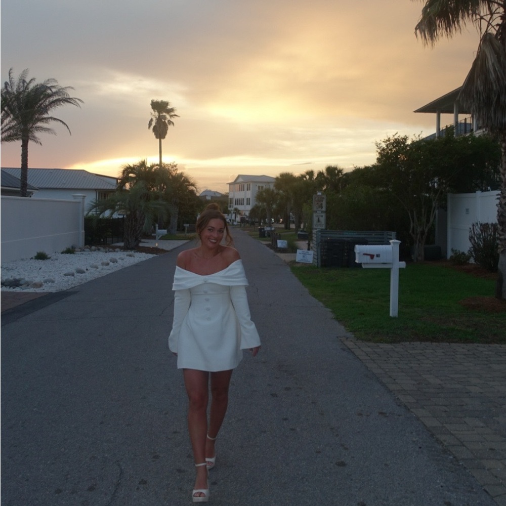 Off-Shoulder White Wedding Mini Dress